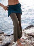 Color-Block Faux Two-Piece Asymmetric Slit Flared Skirt Pants