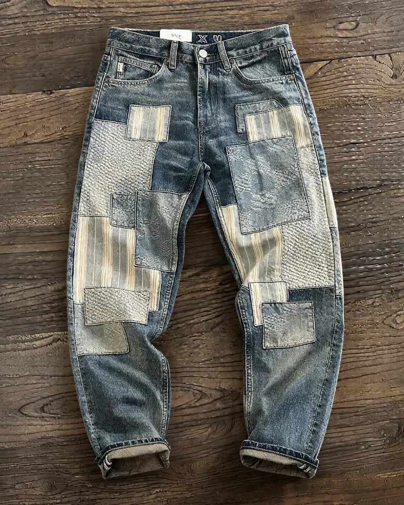 Vintage Washed Patch Tapered Jeans