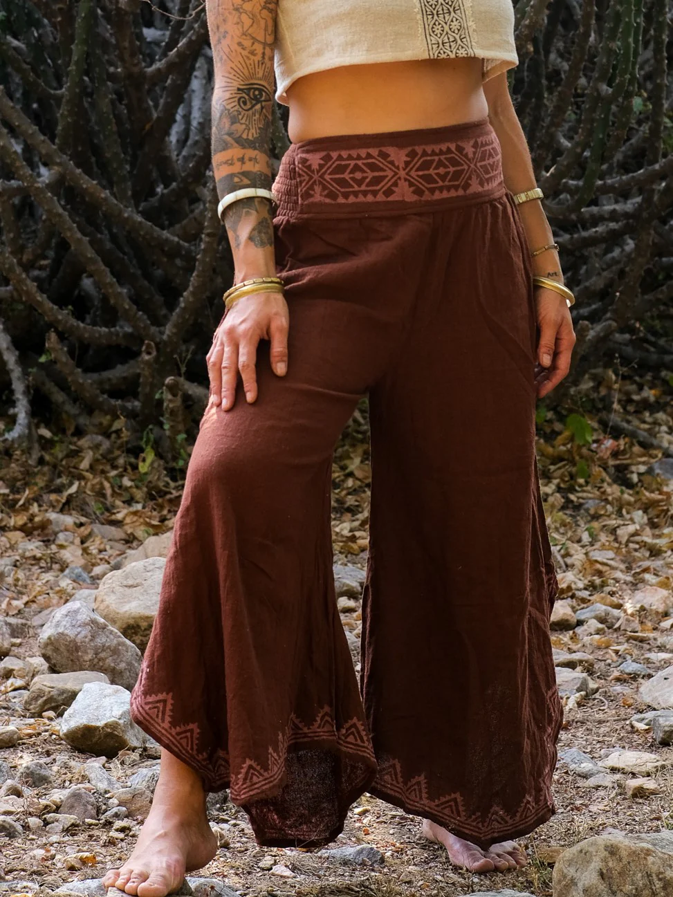 Geometric Totem Print High-Waist Asymmetric Wide Leg Pants