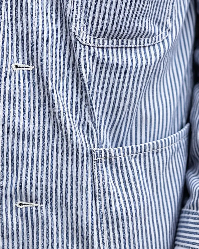Vintage Navy White Hickory Stripe Cargo Chore Jacket