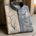 Men's Retro Plum Blossom & Ocean Wave Oriental Style Casual Shirt