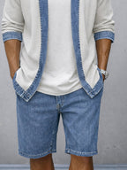 Modern Contrast Color Denim Patchwork 2-Piece Set