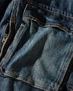 Vintage Asymmetric Canvas Patch Pocket Utilitarian Denim Jacket