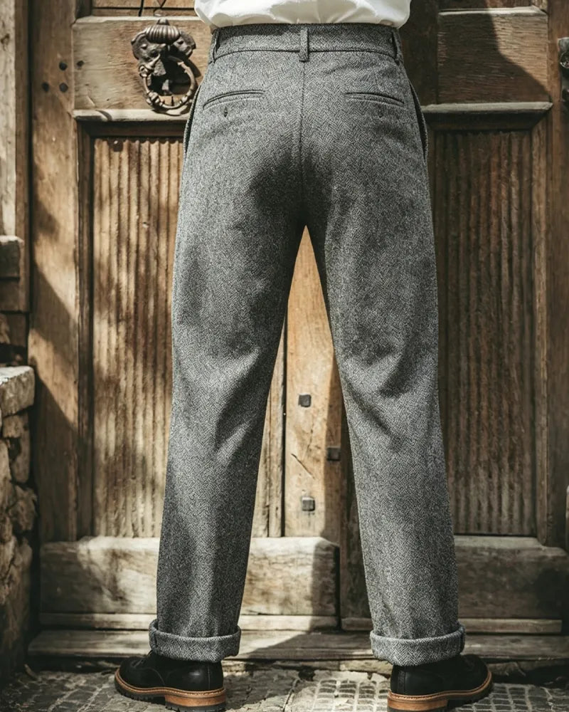 Vintage Gray Herringbone High Waist Wide©\Leg Trousers