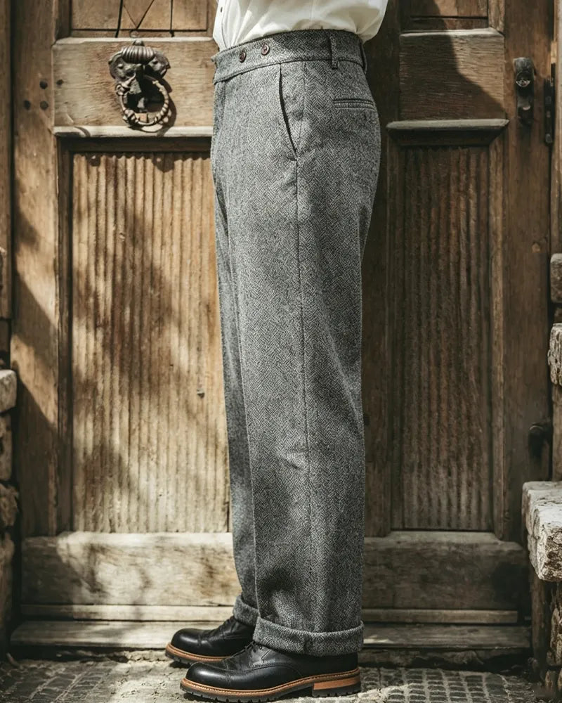Vintage Gray Herringbone High Waist Wide©\Leg Trousers