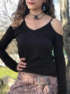 Cut Out Shoulder Top: Bohemian Long Sleeve Blouse, Elven Fairy Clothing