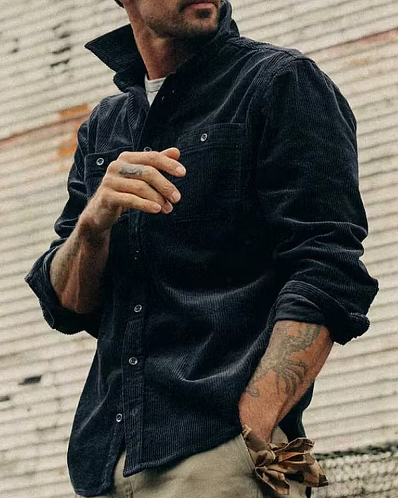 Vintage Navy Blue Corduroy Dual Chest Pocket Shirt