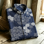 Vintage Floral Pattern Design Casual Linen Shirt
