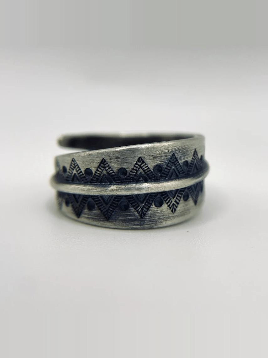 Navajo Totem Vintage Distressed Hand-Engraved Open Ring