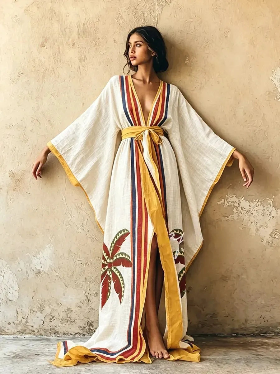 Women's Bohemian-Print Cotton-Linen Vacation Robe