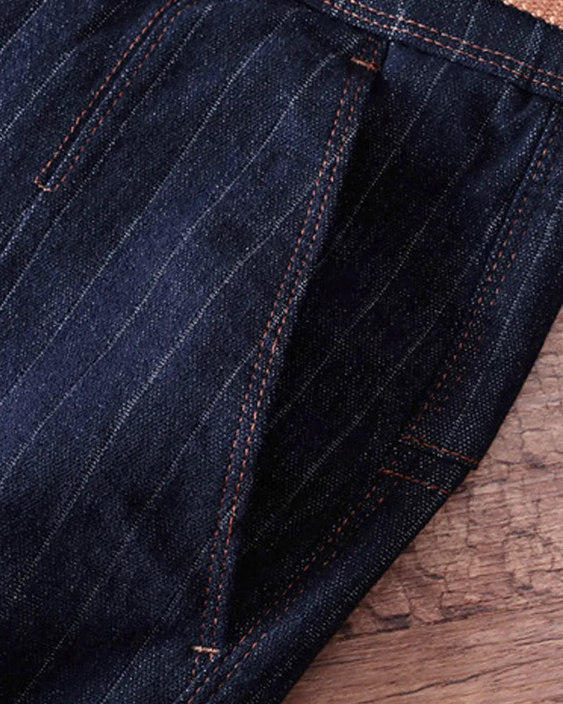 Vintage Deep©\Indigo Denim Stripe Tapered Trousers