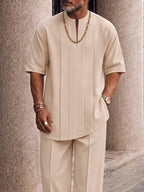Smart Casual Pleated Front T-Shirt Pants Set