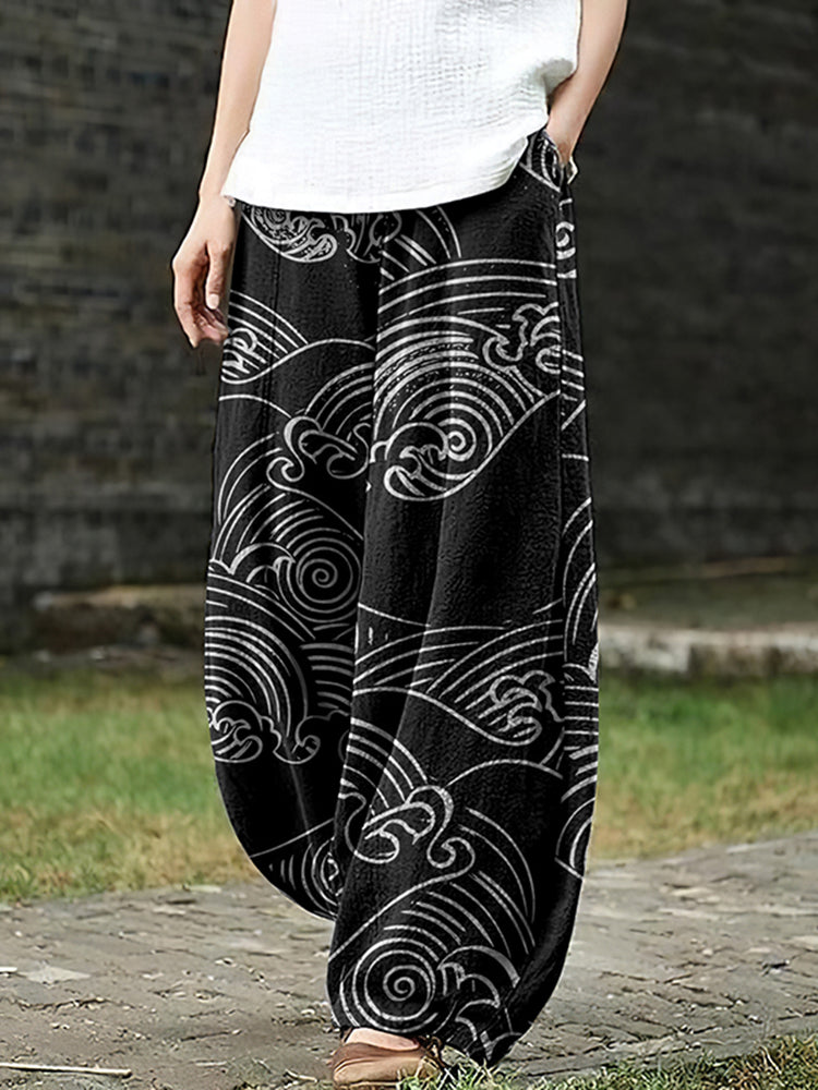 Women'S Japanese Waves Loose Casual Pants