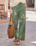 Vintage Animal Floral Print Wide Leg Pants