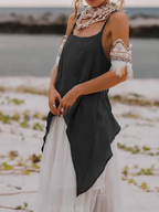 Women's Boho Cotton Cami Top / Flowy Asymmetric Spaghetti Strap Tank