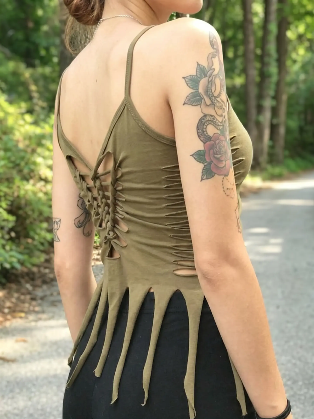 Front Braided Rope Cutout Tassel Cami Top