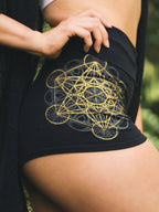 Cube Mandala High Waisted Hot Shorts - Yoga Shorts - Sacred Geometry Shorts