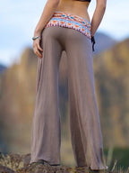 Yoga Resort Lounge Beach Pants with Fold over Tribal Print Skirt Waistband