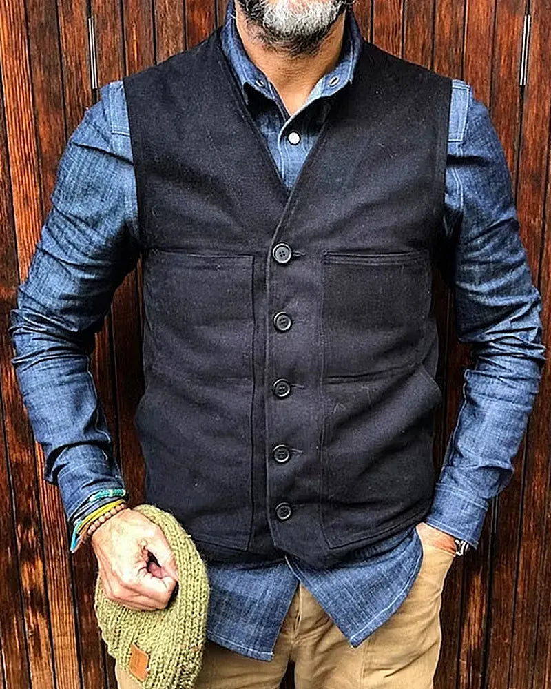 Vintage Black Multiple Pockets Vest