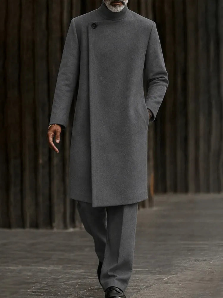 Minimalist Mandarin Collar Long Coat Pants Set