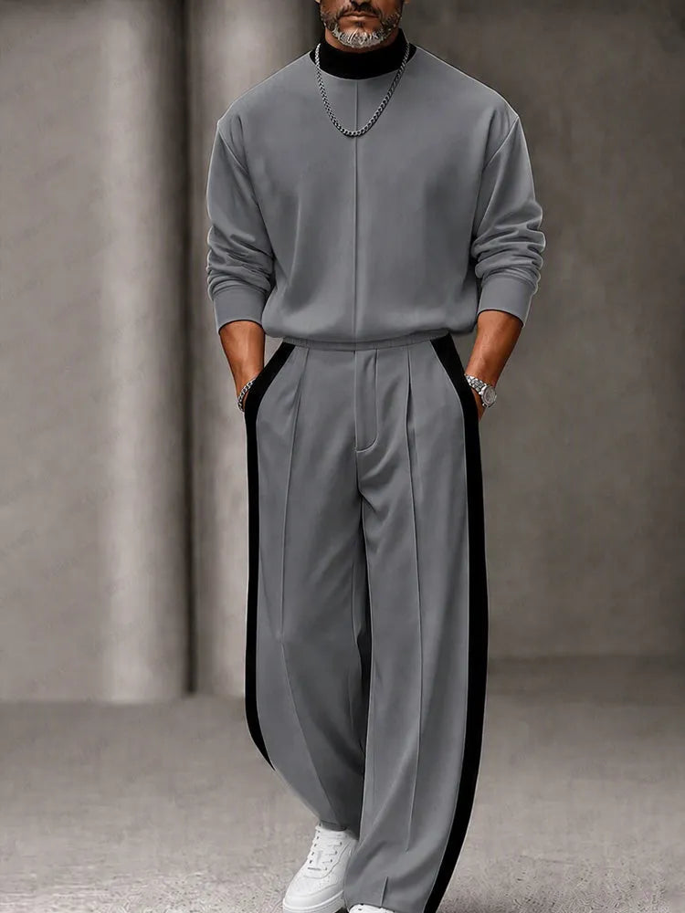 Urban Contrast Rib Mock Neck Top Pants Set