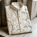 Men's Vintage Crane, Plum Blossom & Bamboo Oriental Style Print Casual Shirt