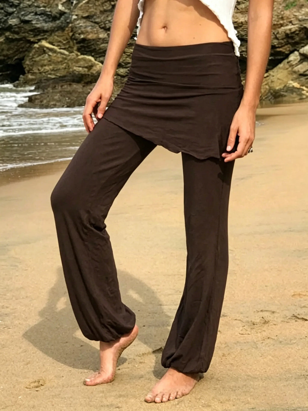 YOGA SKIRT PANTS, Brown Yoga Pants, Skirted Pants, Hoop Pants