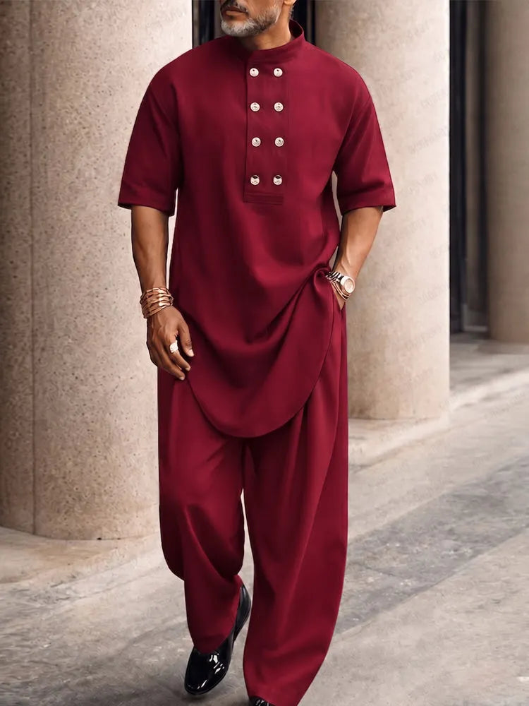 Casual Button Up Longline Top and Pants Set
