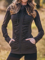 Sculptural Ruched Jacket with Fitted Waist, Hood and Full-Zip Front