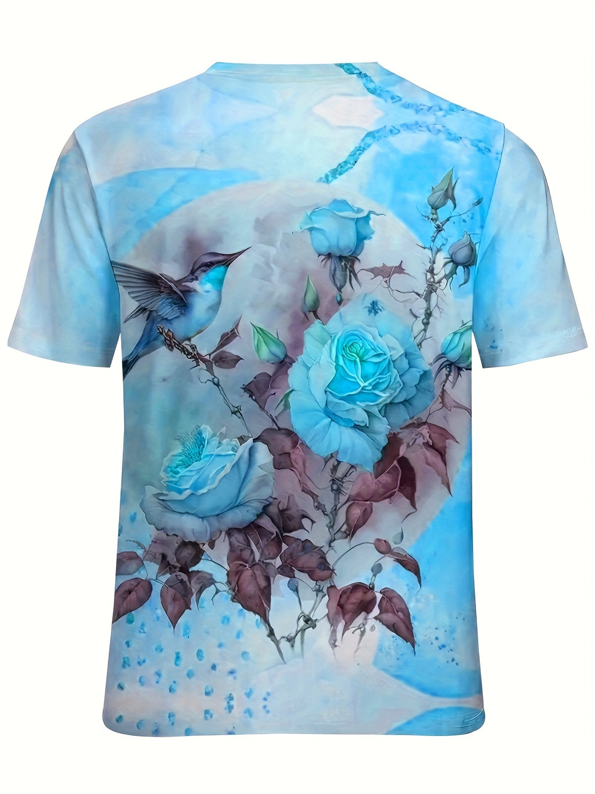 Floral & Bird Print T-shirt, Casual Short Sleeve Crew Neck Top, Women's Clothing