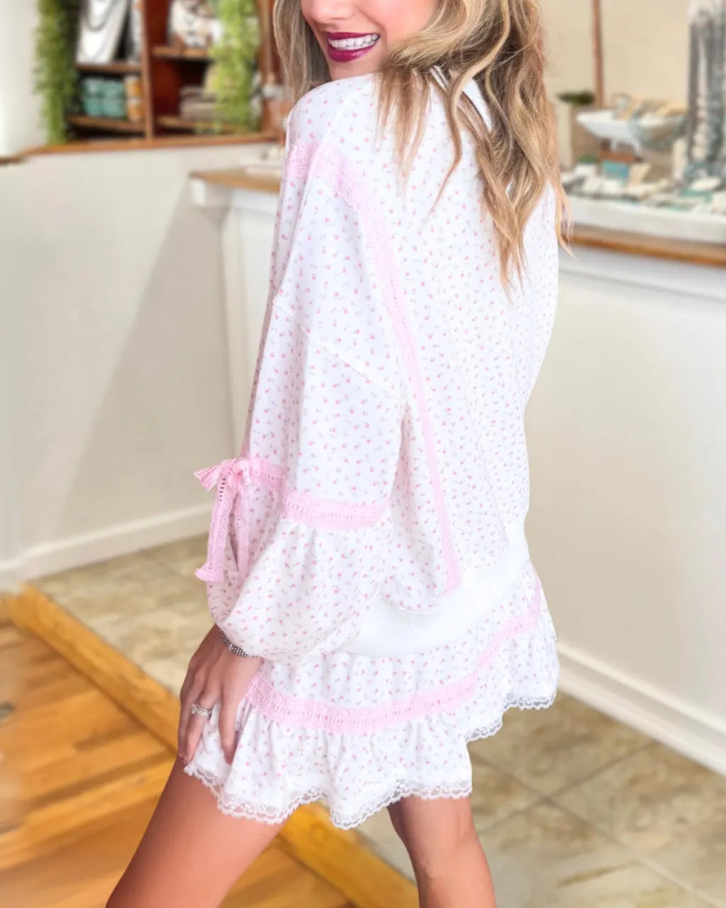 Bow Detail Floral Print Set