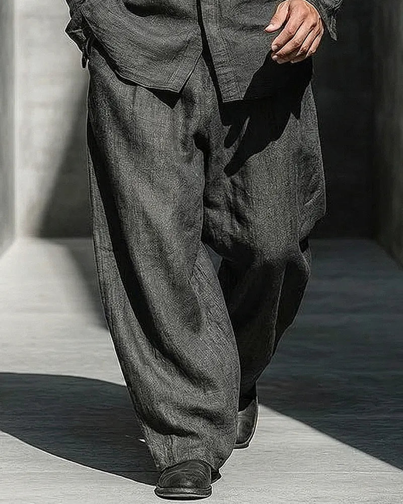 Retro Black Linen Wide-leg Pants