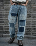 Vintage Faded Patchwork Distressed Loose Work Jeans