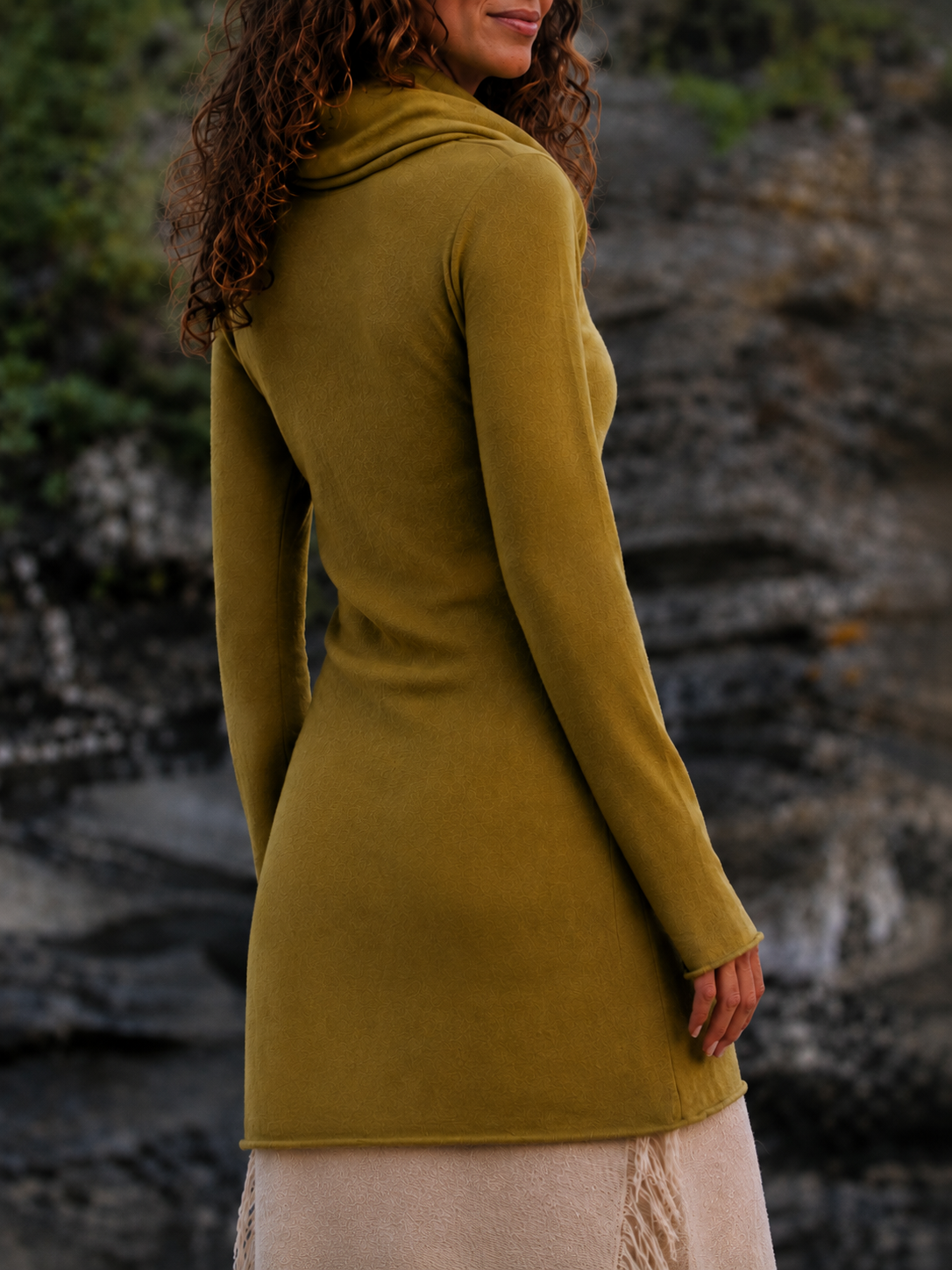 Draped Cowl Neck Longline Knitwear Top