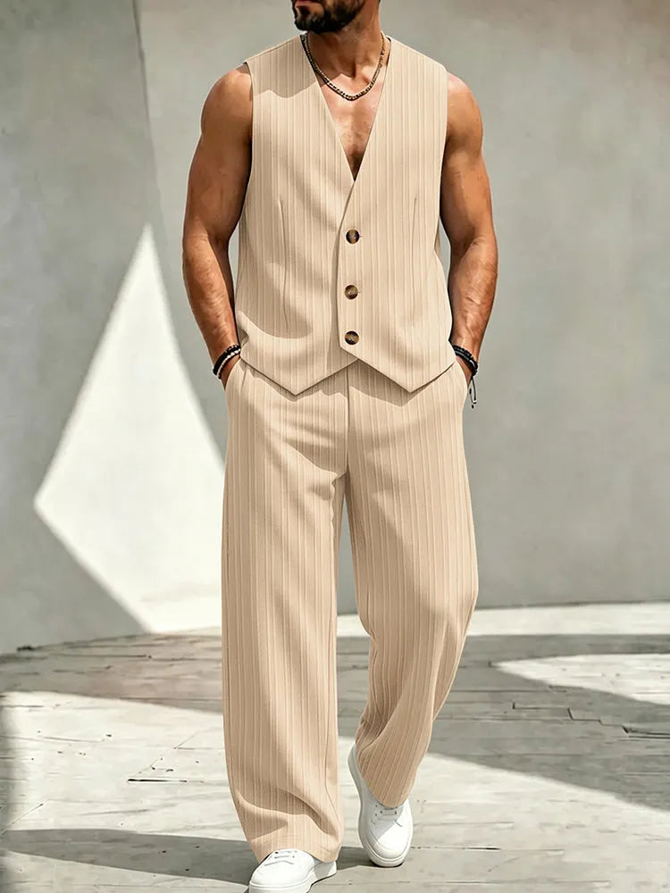 Men's V-Neck Three-Button Suit Vest Set