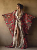 Women's Red Floral Impact Kimono Light Chiffon Robe (Including Belt)