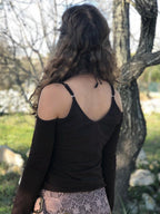 Cut Out Shoulder Top: Bohemian Long Sleeve Blouse, Elven Fairy Clothing