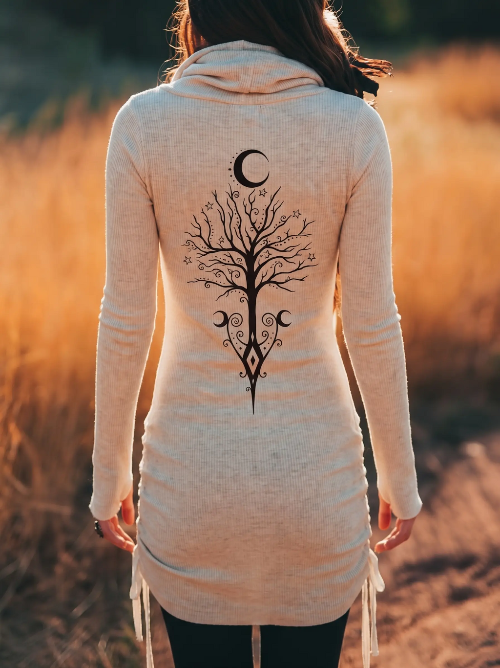 Moon Totem Cowl Neck Long Top