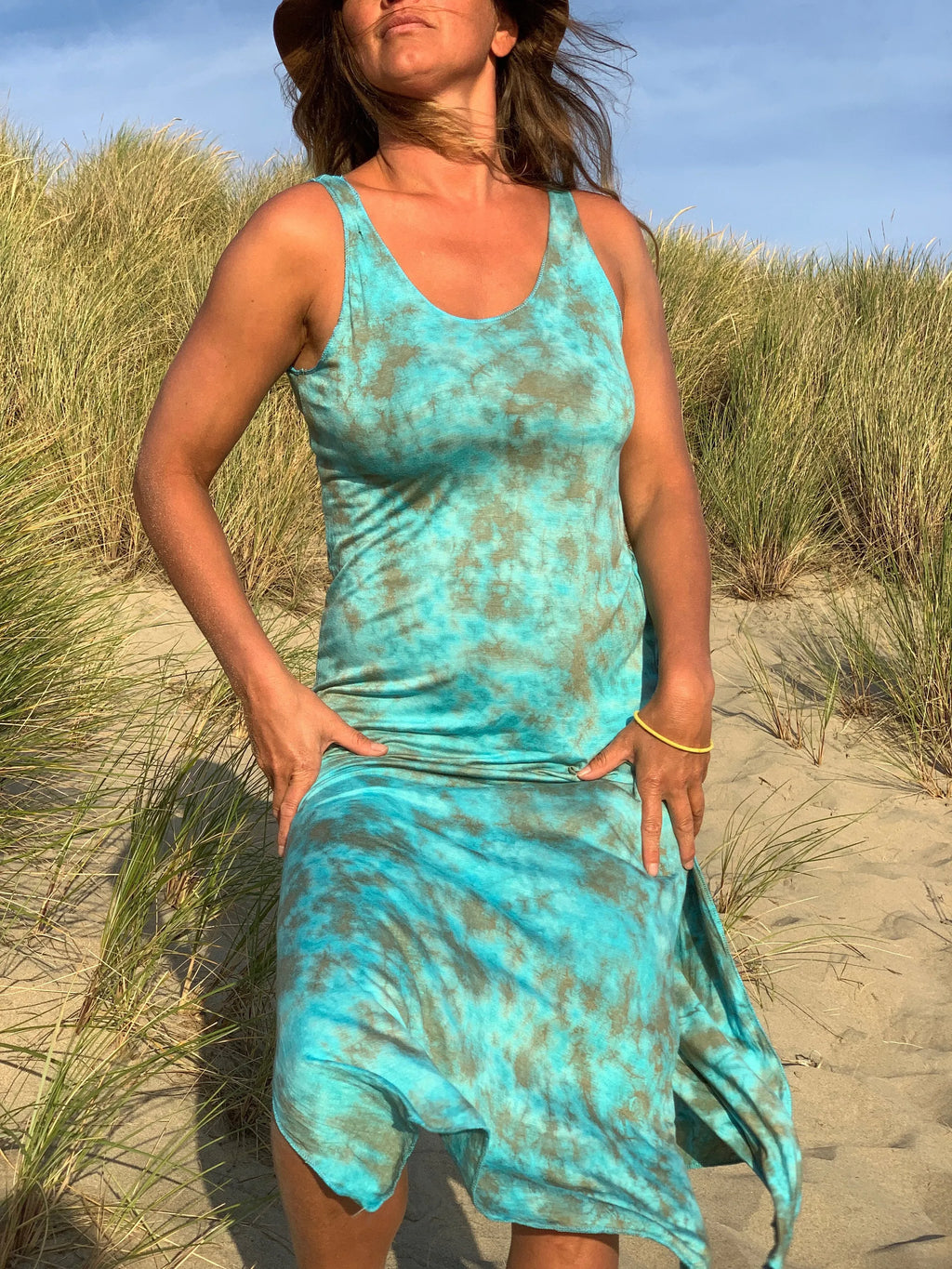 Tie Dye Rayon Summer Beach Maxi Halter Dress with Side Slits