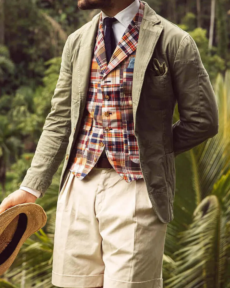 Vintage Multi-colored Plaid V-neck Vest