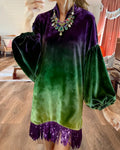 Stylish Gradient Velvet Tassel Dress