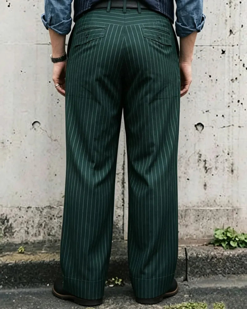 Vintage Green Stripes Wide©\Leg Trousers