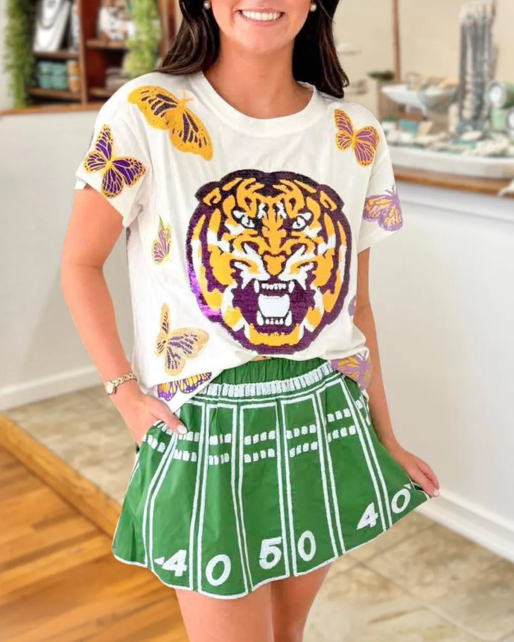 Fierce Meets Free Tiger Butterfly Sequin Tee
