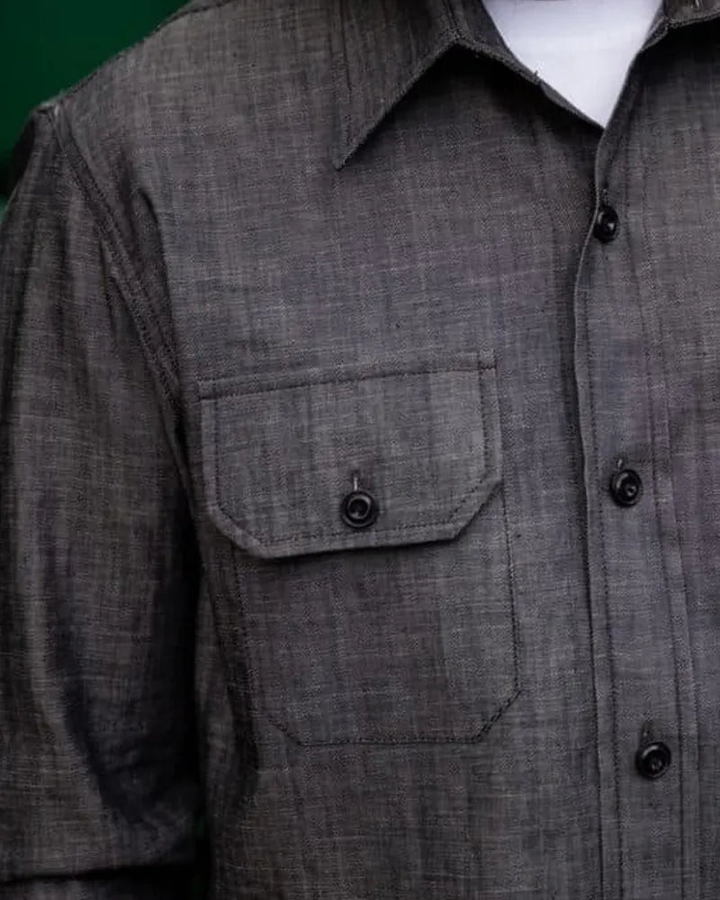 Vintage Dark Gray Textured Long-sleeved Cargo Shirt