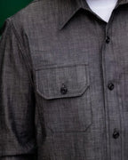 Vintage Dark Gray Textured Long-sleeved Cargo Shirt