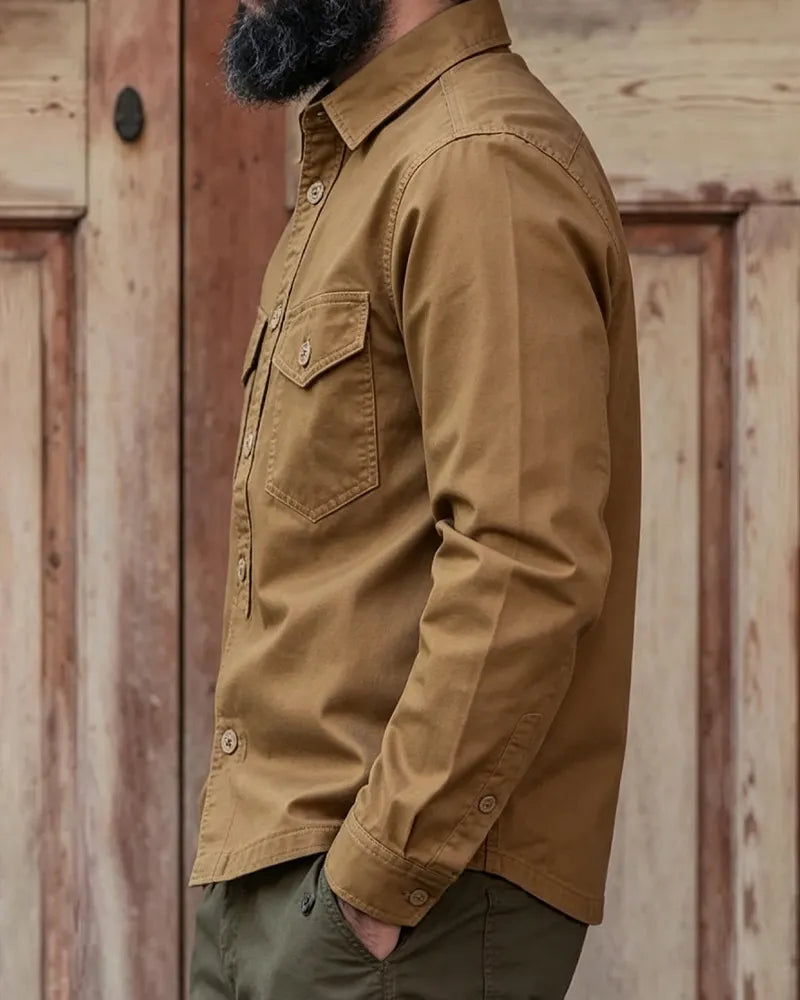 Vintage Tobacco Brown Dual Chest Pocket Long Sleeve Shirt