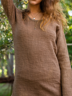 Textured Raw Hem Flared Sleeve Longline Tunic Top