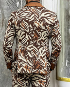 Retro Caramel Brown Zebra Print Single-breasted 2-piece Suit