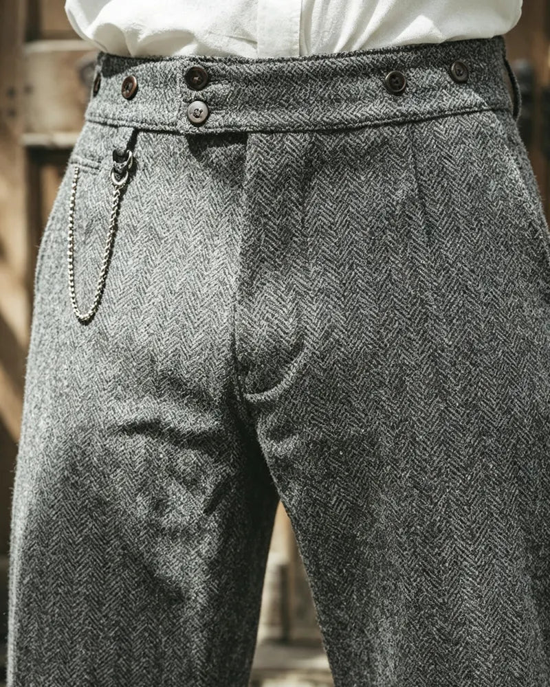 Vintage Gray Herringbone High Waist Wide©\Leg Trousers