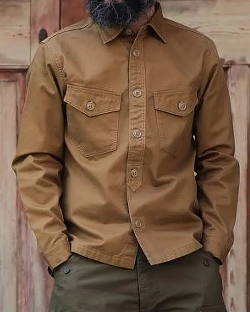 Vintage Tobacco Brown Dual Chest Pocket Long Sleeve Shirt